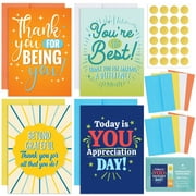 24 Appreciation Cards with Colorful Envelopes and Gold Stickers - 4.5” x 6.25” Blank Encouragement Thank You Notecards Set for Kudos and Recognition - Assorted Boxed Note Card Pack