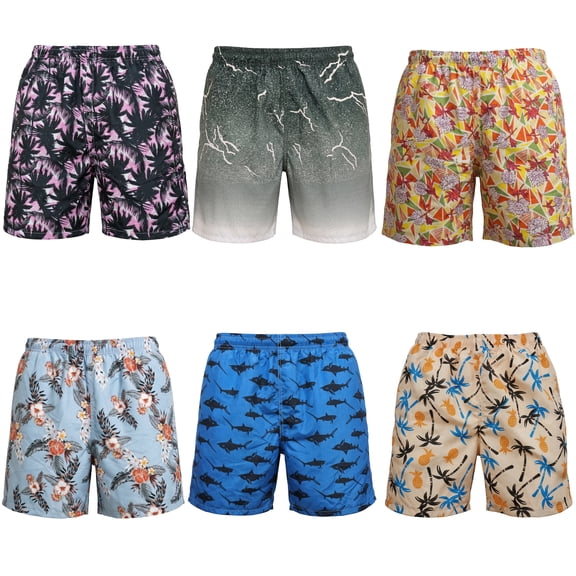 iBerryNY Men Quick-Dry Swim Trunks, Mesh Liner Beach Board Swim Shorts, 6-Pack, Large