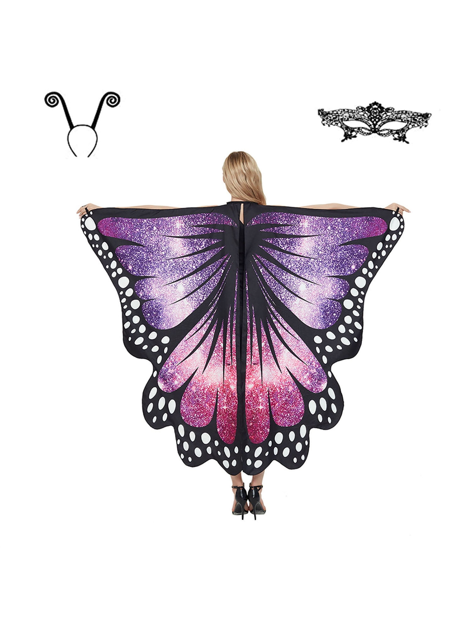 Butterfly Shawl with Mask Butterfly Cape Halloween Costume Accessories Butterfly Wings Halloween Costumes for Women Rainbow 