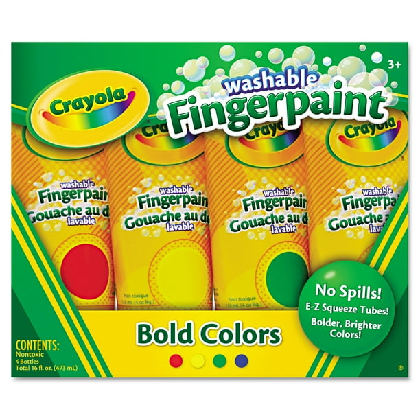 Crayola Washable Fingerpaint Pack, 4 Assorted Bold Colors, 4 Oz Tubes