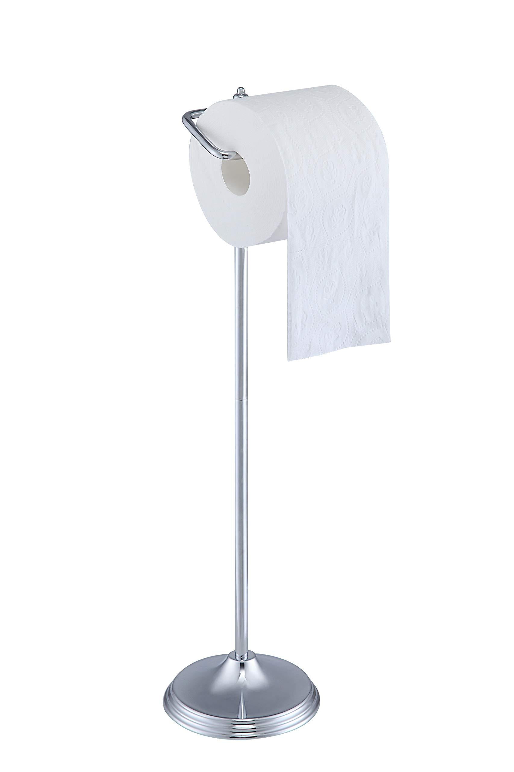 SunnyPoint Free Standing Toilet Paper Holder Stand with Reserve; Brush Nickel, Size: 25.98 x 7.00 x 6.42, Silver