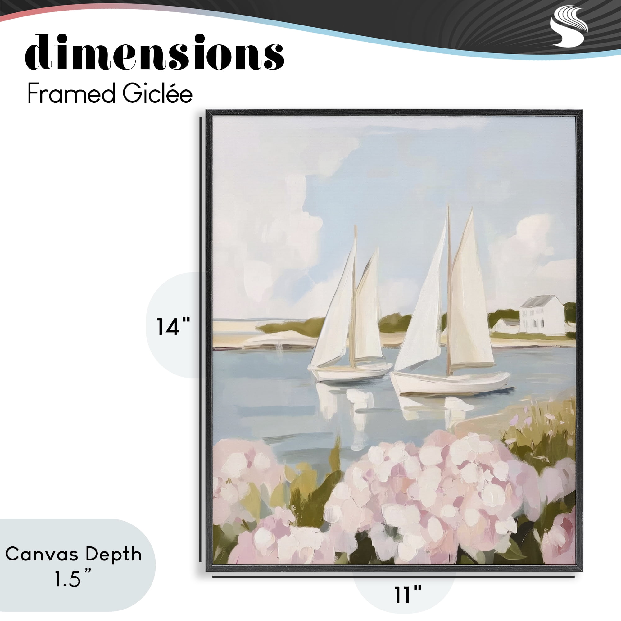 Stupell Industries Sailboat Duo with Pink Hydrangeas Black Framed Giclee Art, design by Sisi and Seb
