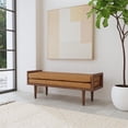 thumbnail image 2 of HomePop Mid-Century Faux Leather Upholstered Bench, 48"W x 16"D x 18"H, Carmel/Walnut, 2 of 8