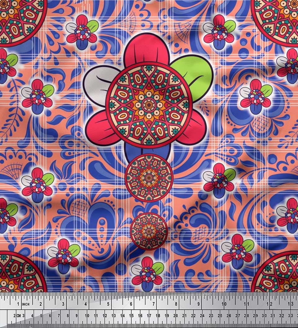 Soimoi Viscose Chiffon Fabric - Mandala Kaleidoscope Print By The Yard (42 Inches Wide)