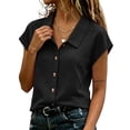 thumbnail image 6 of cocolona Summer Button Tops for Women Lapel Short Sleeve Shirts Dressy Casual Loose Solid Color Blouses, 6 of 6