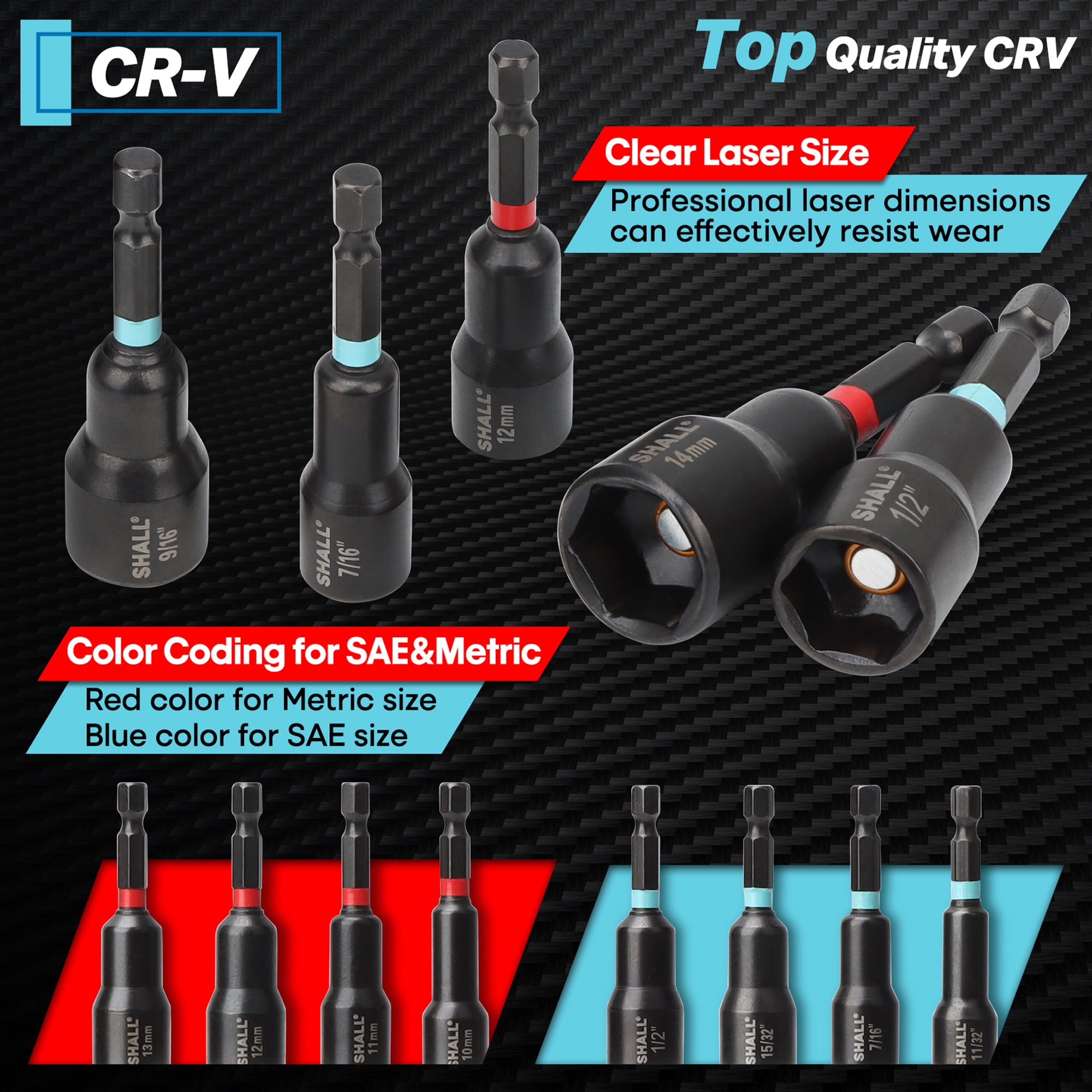 SHALL 29PCS Magnetic Nut Driver Set Impact Drill Driver Bit 1 4