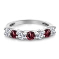 thumbnail image 2 of Gem Stone King 925 Sterling Silver Round E-F Lab Grown Diamond Red Rhodolite Garnet Anniversary Ring for Women (1.34 Cttw, Gemstone Birthstone, Size 7), 2 of 4