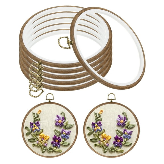 7inch Embroidery Hoop, 6pcs Cross Stitch Hoop Rubber Imitated Wood Circle Frame Ring for Embroidery Art Craft Sewing Ornaments Hanging Decoration