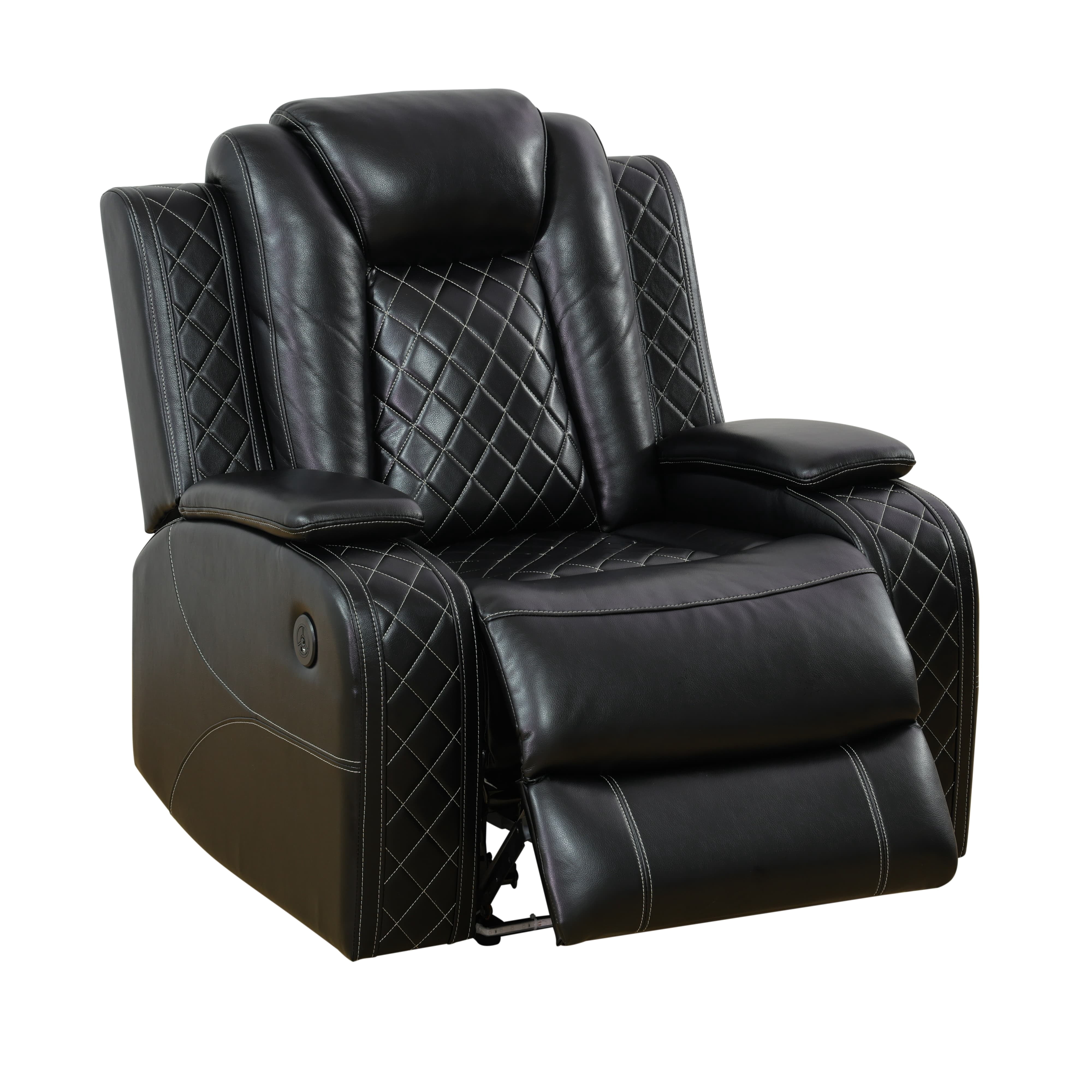 MAYEERTY Power Recliner Chair, Electric Leather Reclining Chair with USB Charging, LED Lighting & Adjustable Backrest for Living Room, Black
