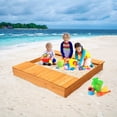 thumbnail image 2 of Costway Kids Cedar Sandbox w/ Canopy & Bench Seats Children Outdoor Playset Backyard, 2 of 9