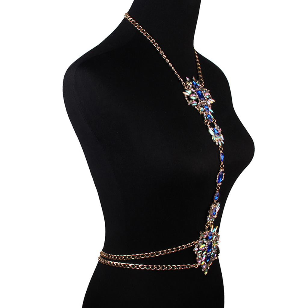 Luxury Rhinestone Crystal Flower Pendant Bikini Body Chain Necklace Jewelry 