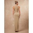 thumbnail image 2 of Gold Elegant Halter Neck Ruched Criss-Cross Bodycon Dress For Women Evening Glam Party, 2 of 8