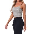 thumbnail image 4 of INSPIRE CHIC Women's Cotton Nightwear Striped Rib Cami Built-in Bra Stretchy Squared Neck Spaghetti Strap Pajama Tops S White with Black Stripe, 4 of 6
