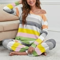thumbnail image 2 of Ropa deportiva holgada para mujer, cuello redondo, estampado de rayas, color amarillo y gris, talla L, para uso diario, 2 of 6