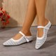 thumbnail image 4 of Sandalias Casuales de Cuña de las Mujeres Tejidas Mary Jane Mules, Sandalias Cerradas Del Dedo Del Pie de las Mujeres Apuntando el Dedo Del Pie Hueco Fuera, 4 of 9