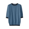 thumbnail image 4 of Tops for Women Trendy Elegant Color Round Neck Short Sleeve Plus Size Womens Clothing,Blue,2XL, 4 of 4