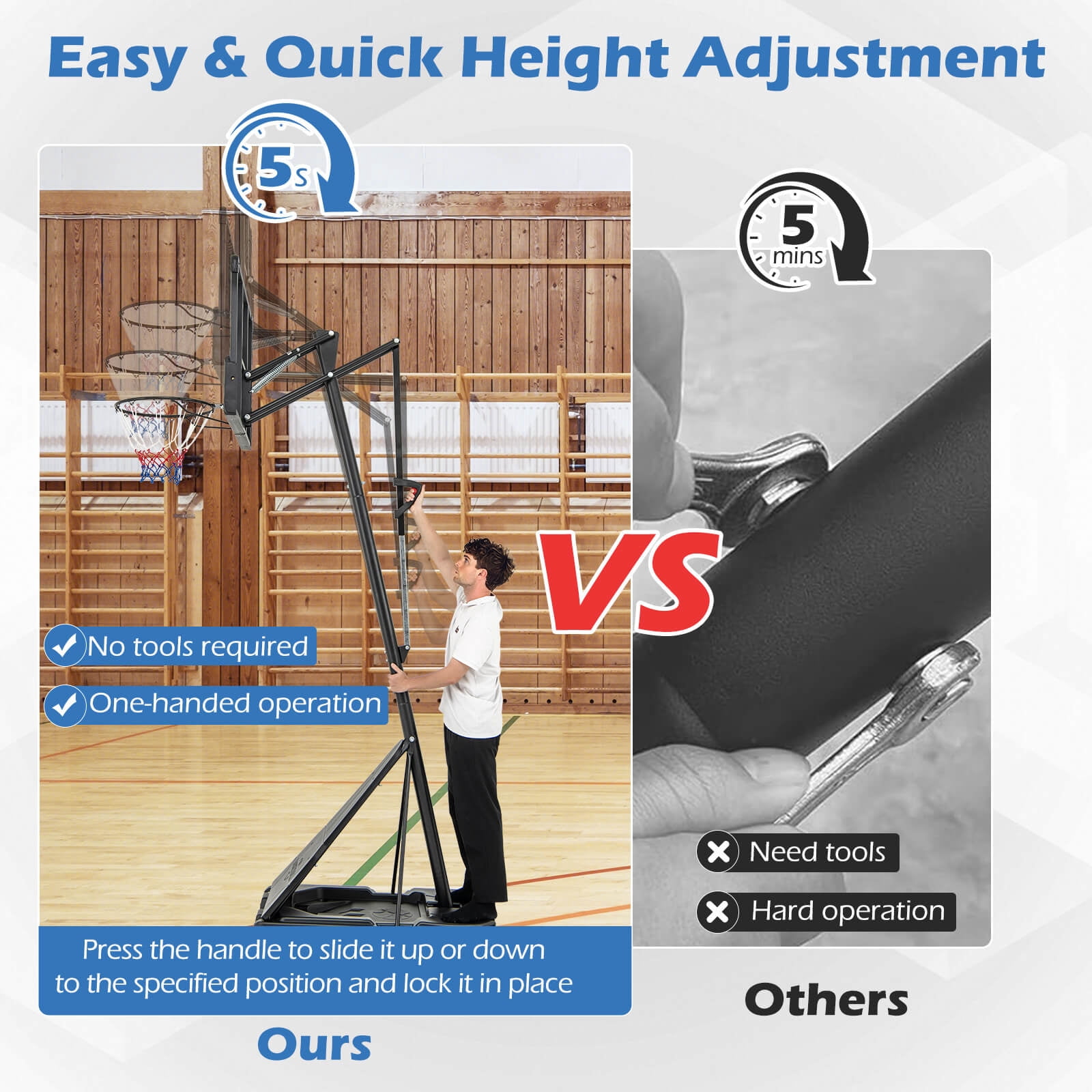 Infans 4.9-10 FT Basketball Hoop System with 44 Inch Shatterproof Backboard  w/Wheels