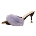thumbnail image 6 of Womens Kitten Heels Trendy Splice Closed Pointed Toe Plush Stiletto Sandals Elegant Wedding Sexy Backless Pumps Shoes Slip on Slides Purple Size 9, 6 of 6