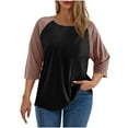 thumbnail image 2 of Fanxing Raglan Sleeve Tops for Women 3/4 Sleeve T Shirts Casual Baseball Tees Loose Fit Round Tunic Blouse Black,L, 2 of 8