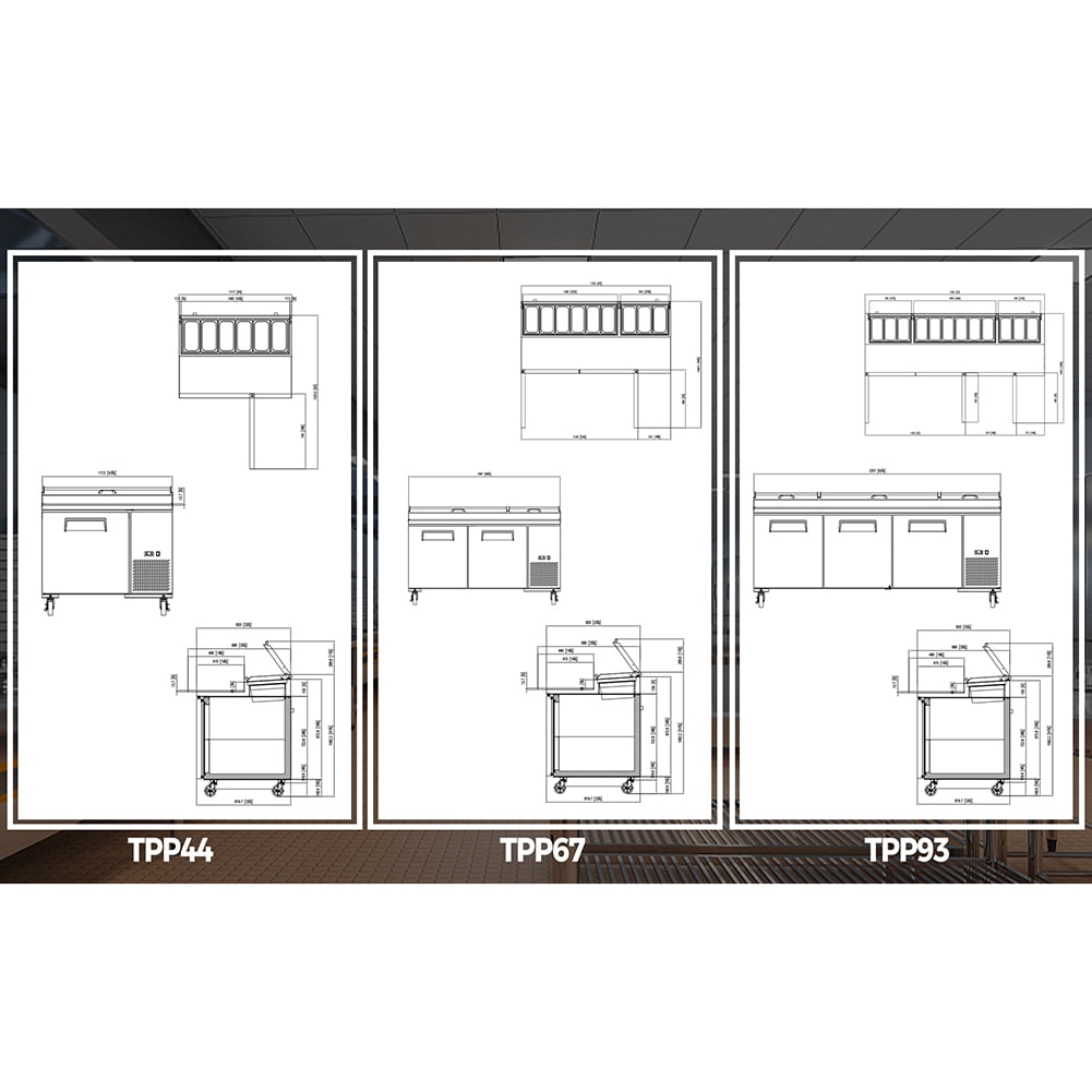 Refrigerator Sandwich & Salad Prep Table, Commercial Refrigerator with Adjustable Shelf Brackets, Insulation Lid & Casters, Stainless Steel 3 Door Worktop Fridge for Restaurants, Bar, Shops
