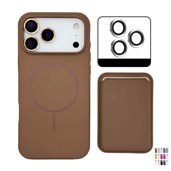Allytechgroup for iPhone 17 Magnetic Wallet Case with Credit Card Holder [Camera Lens Protector]  Compatible with MagSafe Shockproof Phone TPU & Hard Back Case, Brown