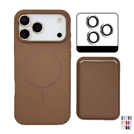Allytechgroup for iPhone 17 Pro Max Magnetic Wallet Back Case with Screen Protector [Credit Card Holder] [Camera Lens Protector] Compatible with MagSafe Brown