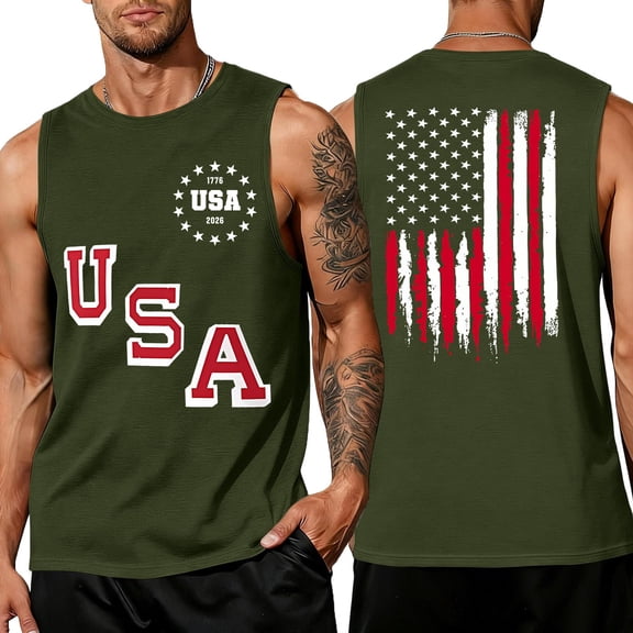 Fourth Of July Shirts for Men Usa American Flag Graphic Sleeveless Tank Top 250th Anniversary We the People Patriotic Tank Usa Independence Day Crewneck Tee Shirts,Green L