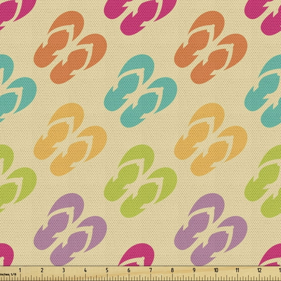 Ambesonne Flip Flop Fabric by the Yard Upholstery, Repeating Pattern, 5 Yards, Multicolor
