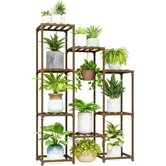 Bamworld Support pour Plantes Intérieur Extérieur Grande Étagère pour Plantes pour Plusieurs Pots Support de Fleurs en Bois Grand Porte-Fleurs pour Salon, Patio, Balcon, Déco de Jardin, Brun