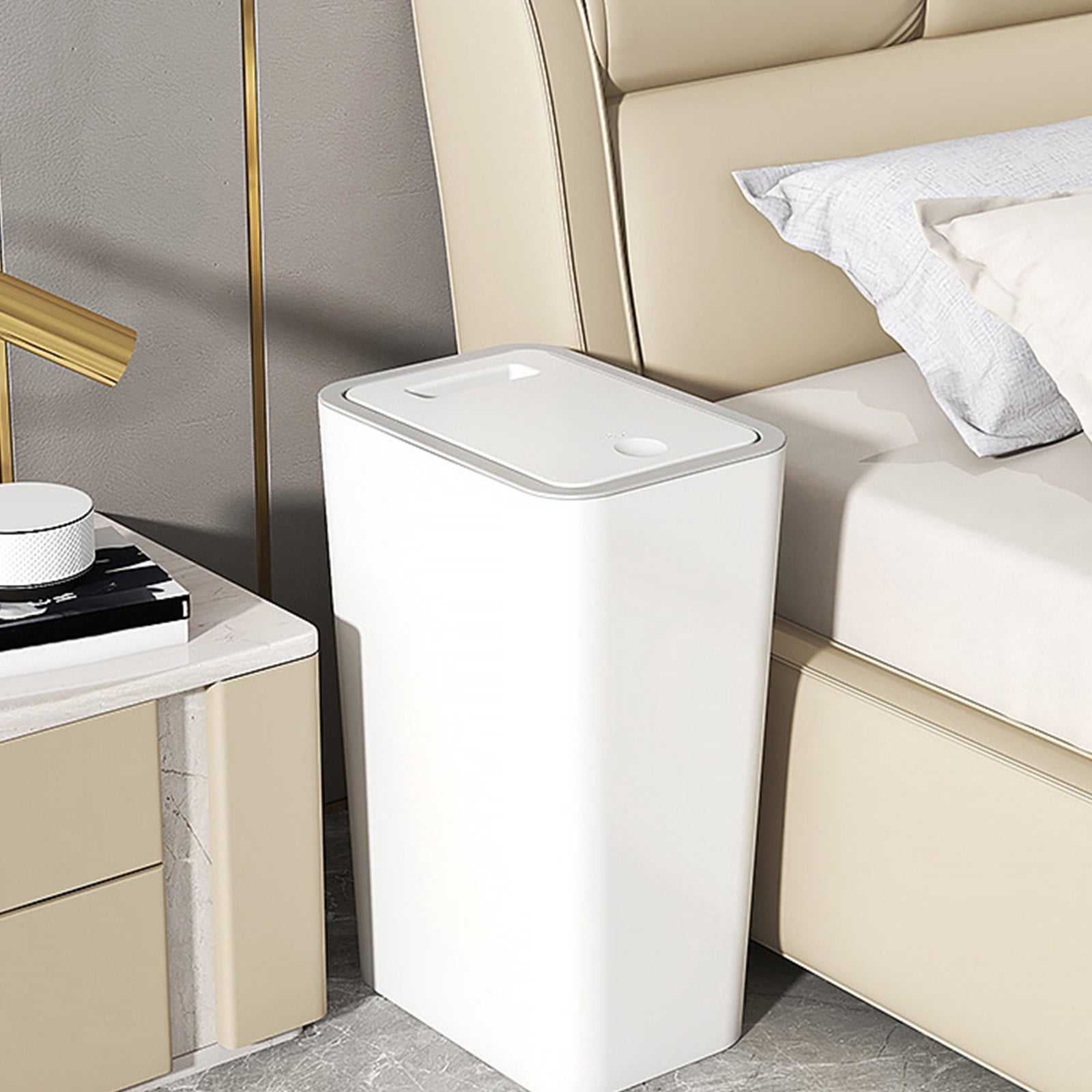 Kitchen Trash Can, Step-On Garbage Can with Lid, Tall Kitchen & Bathroom Trash Can, Small Office Waste Bin, White - Xuniizn