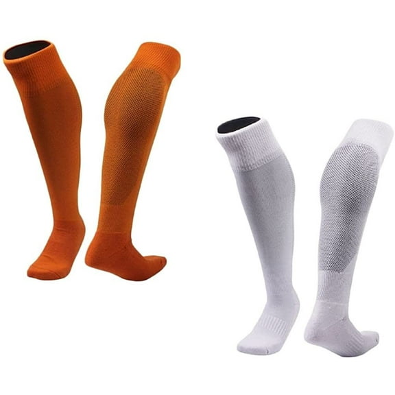 Lian LifeStyle 2 Pairs Exceptional Knee High Sports Socks for Soccer, Softball, Baseball and many other Sports XL0005 Size M Orange,White
