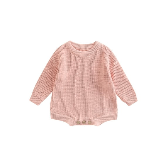 Douhoow Infant Girls Boys Knitted Jumpsuit Baby Ribbed Long Sleeve Solid Crotch Button Bodysuit