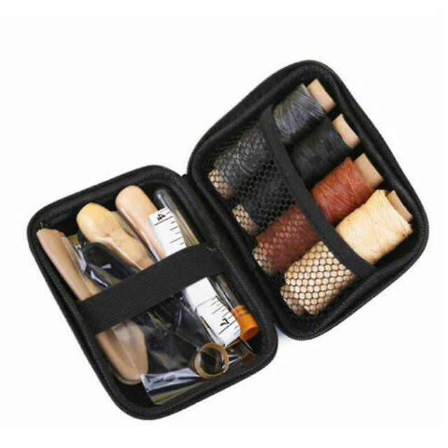 Kit De Herramientas De Costura De Cuero 28 Piezas Punzones De Costura Agujas De Coser Cera De Hilo, Modelo: 28 Piezas,11 Feliz Sencillez