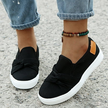 

HIBRO Women s Fashion Bowknot Elastic Solid Color Flat Breathable Canvas Shoes