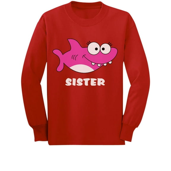 Shark Shirt for Sister Gift for Big Sister Toddler Kids Long sleeve T-Shirt 5/6 Red