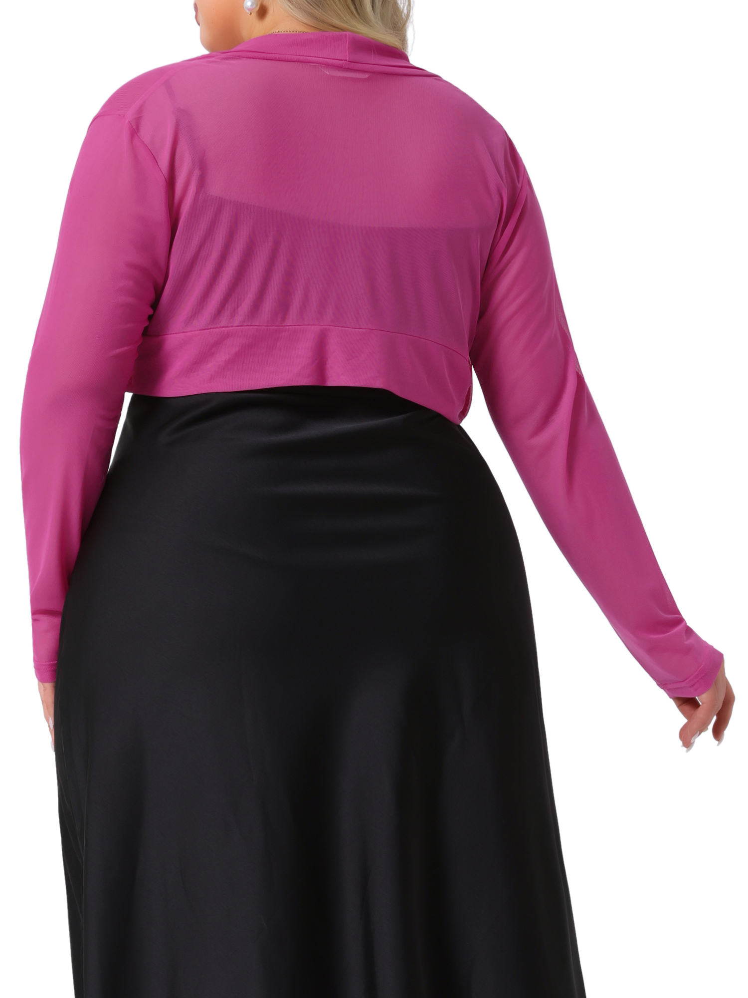 DARING DIVA Women's Plus Size Mesh Crop Long Sleeve Sheer Bolero Shrug Top 1X Hot Pink