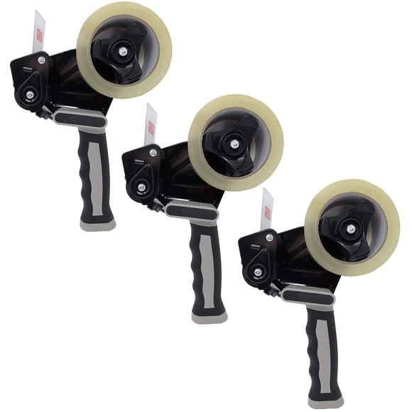 Clipco Tape Dispenser Gun with Packing Tape Included and Rubberized Handle (Pack of 3) (Black-Gray)