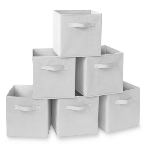 Casafield Set of 6 Fabric Storage Cube Bins, White - 11" Collapsible Foldable Cloth Baskets for Shelves and Cubby Organizers