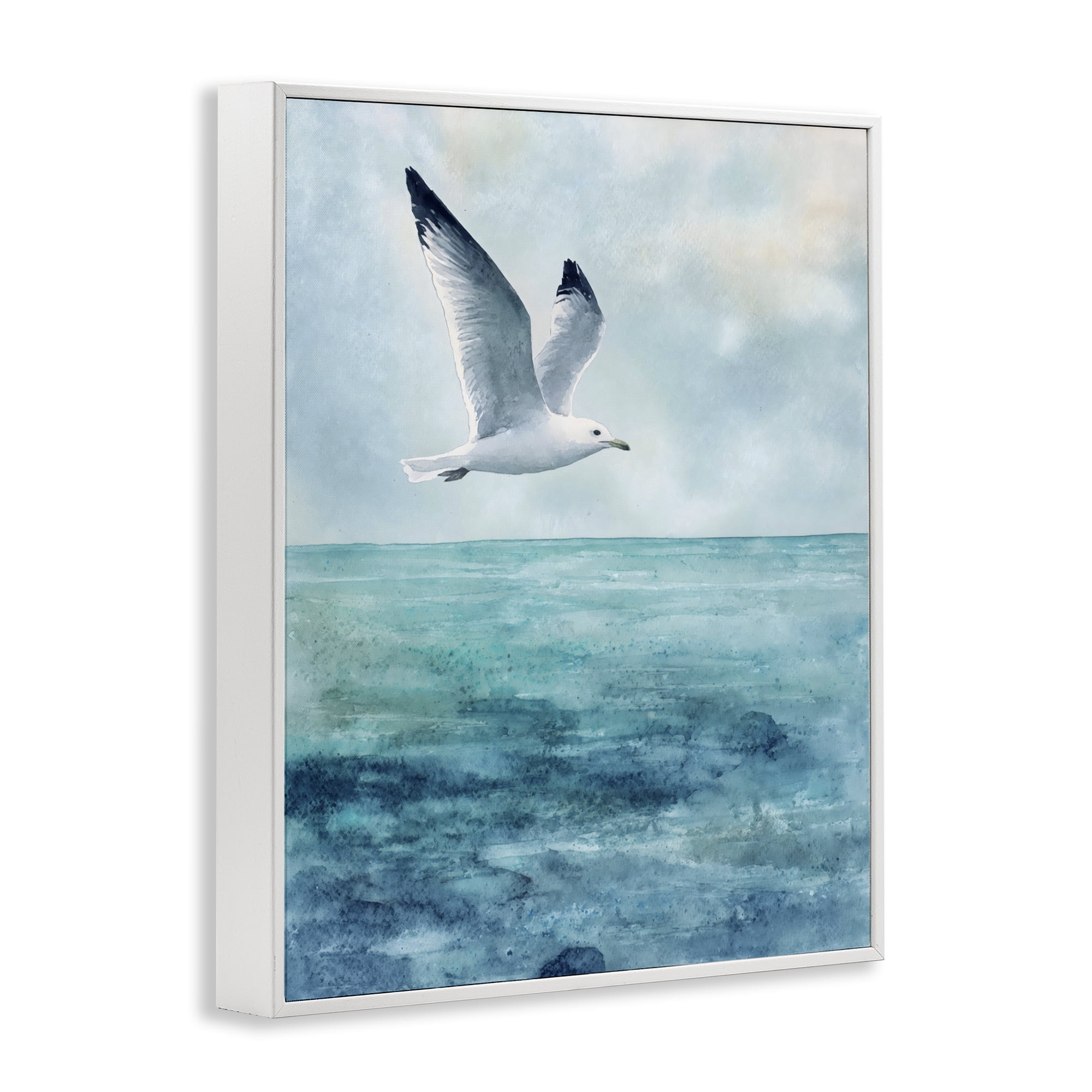 Stupell Industries Seagull With Black Tips White Framed Giclee Art, design by Franklyn Gregory