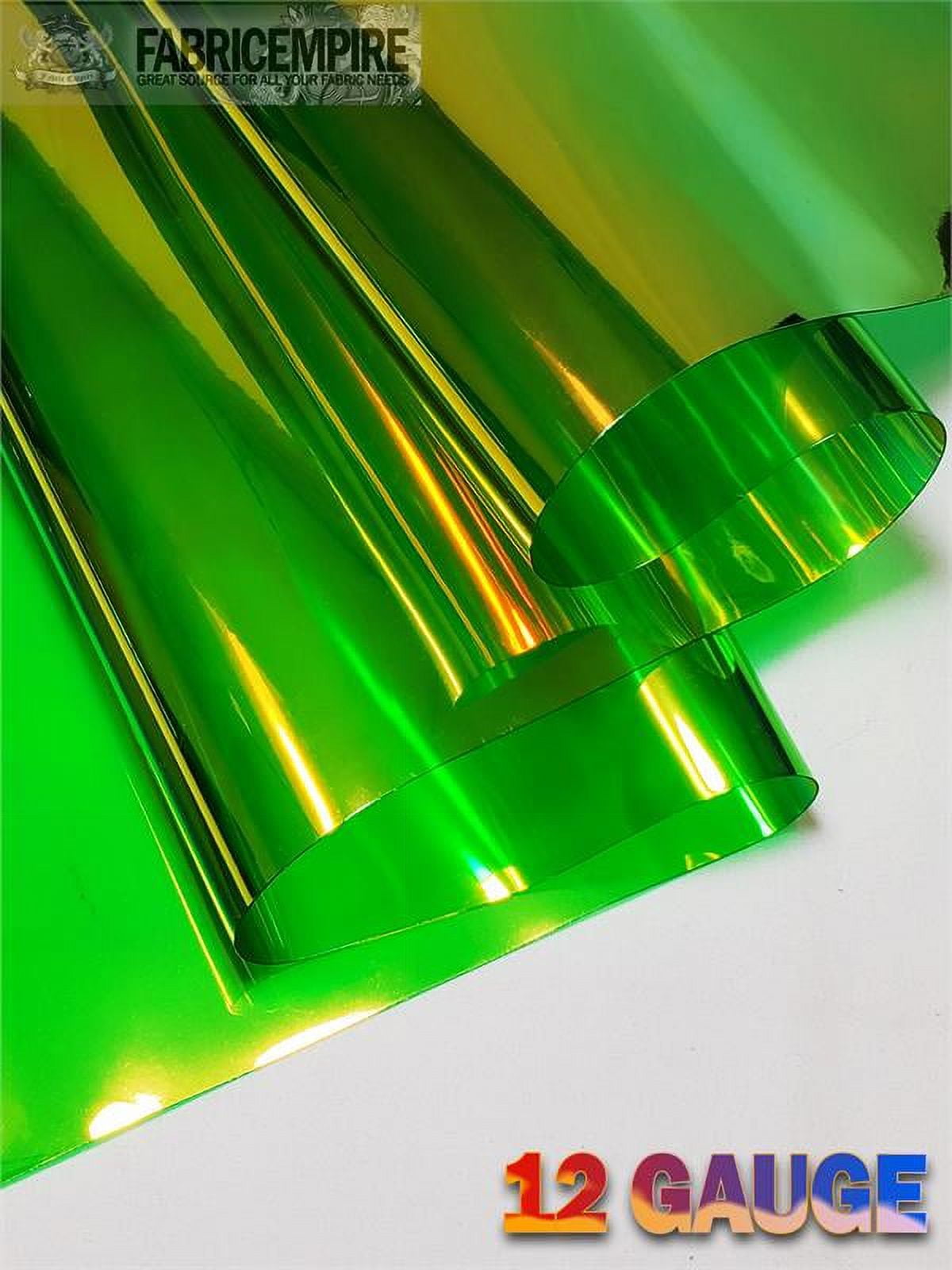 12 Gauge Metallic Transparent Hologram Green Plastic Vinyl Fabric 38" Wide Sold By The Yard