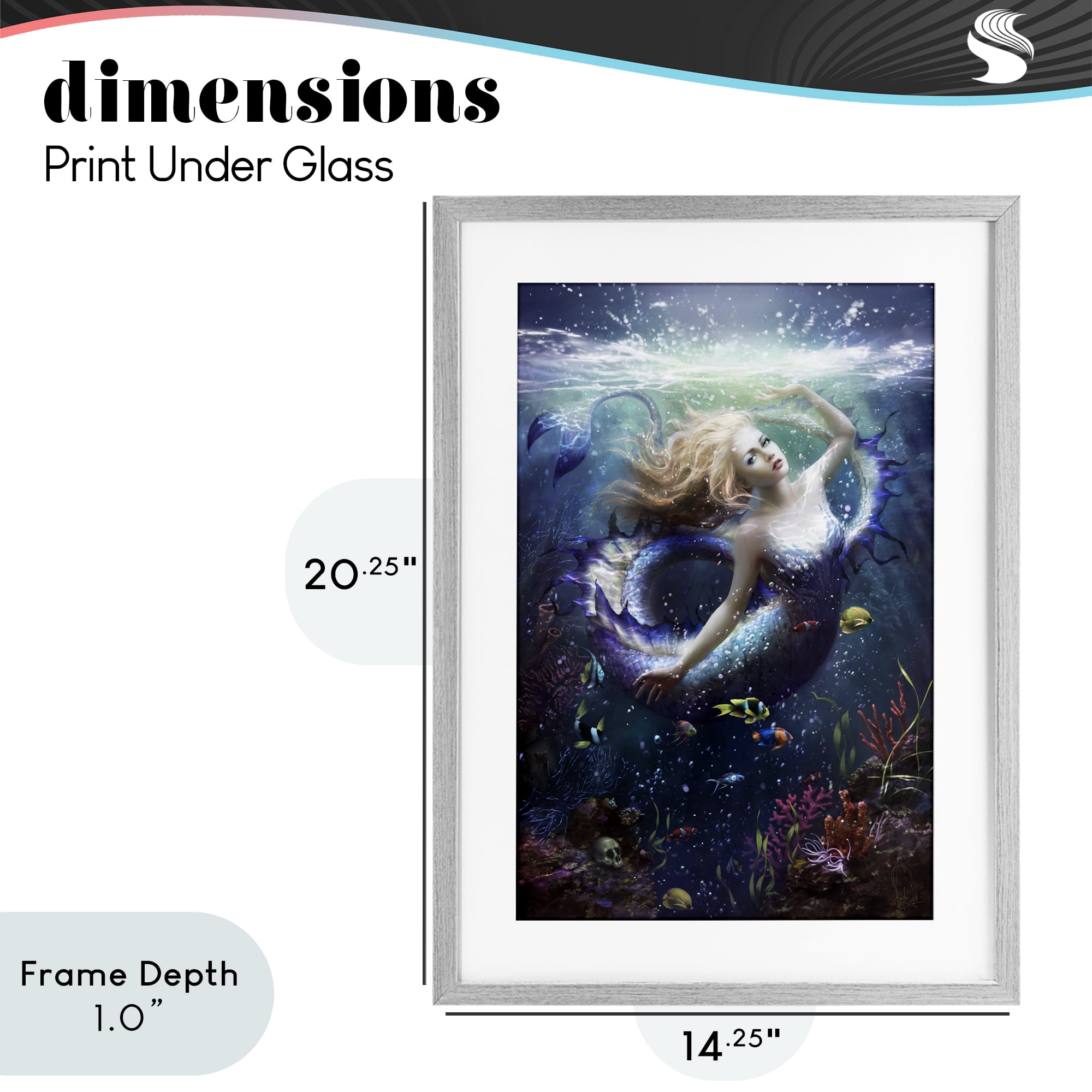 Stupell Industries Deep Sea Mermaid Gray Framed Print Under Glass, design by Melanie Delon