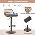 thumbnail image 5 of Homefun Rattan Bar Stools Set of 2 Adjustable Height 360 Swivel Low Back Stools with Footrest Breathable Linen Cushions, 5 of 7