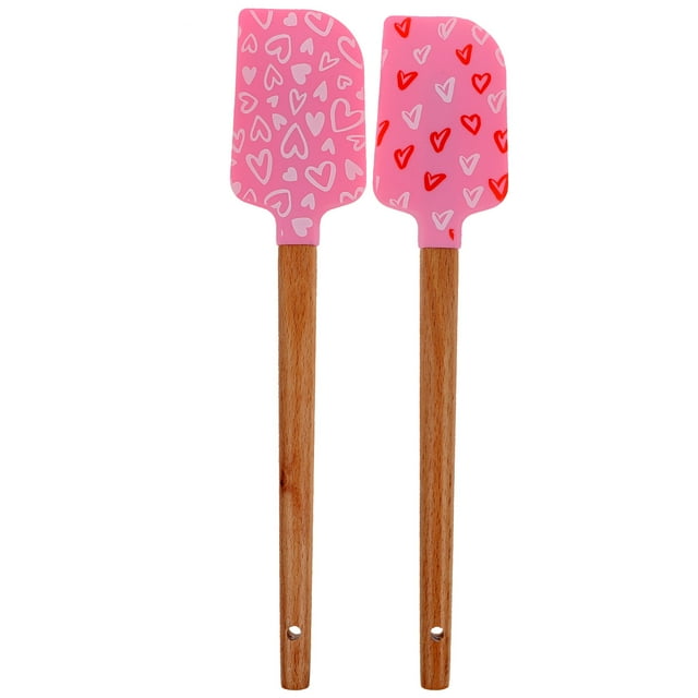 2pcs Silicone Cake Spatulas Butter Spatulas Wooden Handle Cake Scrapers Pastry Tools