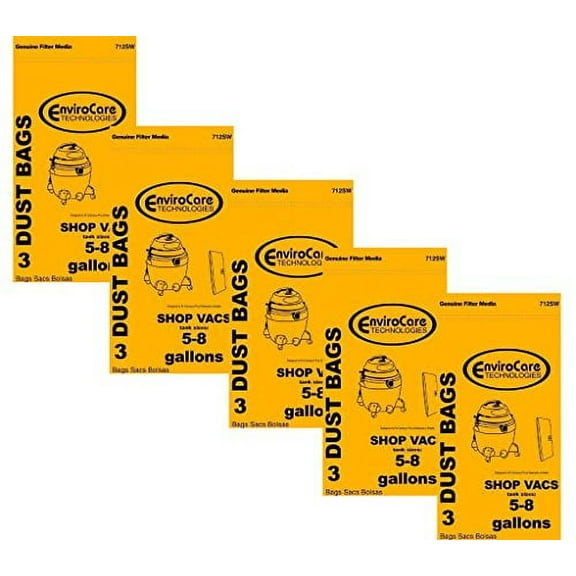 15 ShopVac Type E 3-5 Gallon Wet/Dry Shop Vac Vacuum Bags 9066100