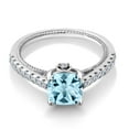thumbnail image 3 of Gem Stone King 925 Sterling Silver Sky Blue Topaz and White Created Sapphire Engagement Ring for Women (2.30 Cttw, Cushion 7MM, Gemstone Birthstone, Available in Size 5, 6, 7, 8, 9), 3 of 7