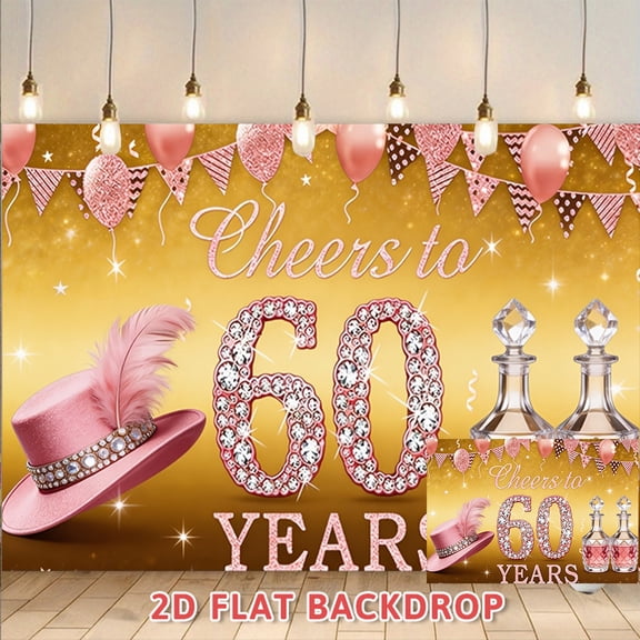 Cheers to 60 Years Backdrop Rose Gold Glitter Diamond 60th Birthday Party Banner for Adult 60th Birthday Anniversary Celebration Photo Booth Decorations Supplies