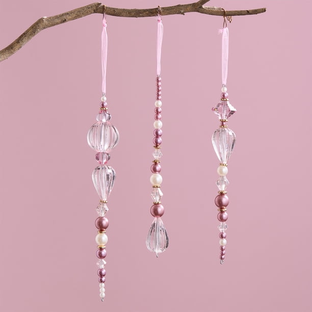 Adornos colgantes para árbol de Navidad | Decoración colgante de cristal acrílico rosa, cuentas de perla de lujo, elegante decoración de 9 pulgadas para hogar, fiestas, exposición romántica diaria