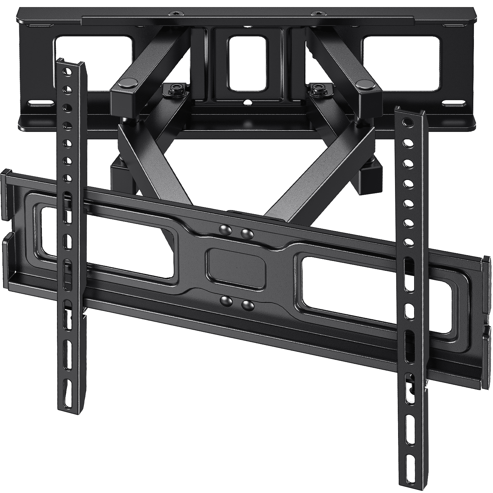 MountFTV Full Motion TV Wall Mount for 26-65 inch TVs Holds up to 110 lbs Swivels Tilts Extension Leveling, Max 400 x 400mm, Fits 8"/12/16" Wood Stud