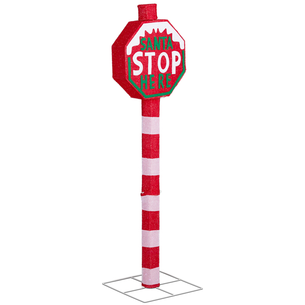 Lighted Christmas Road Sign - 70 White LED Lights, Weather-Resistant Metal/Fabric, Collapsible Design (w/Ground Stakes) - Indoor/Outdoor Holiday Decor