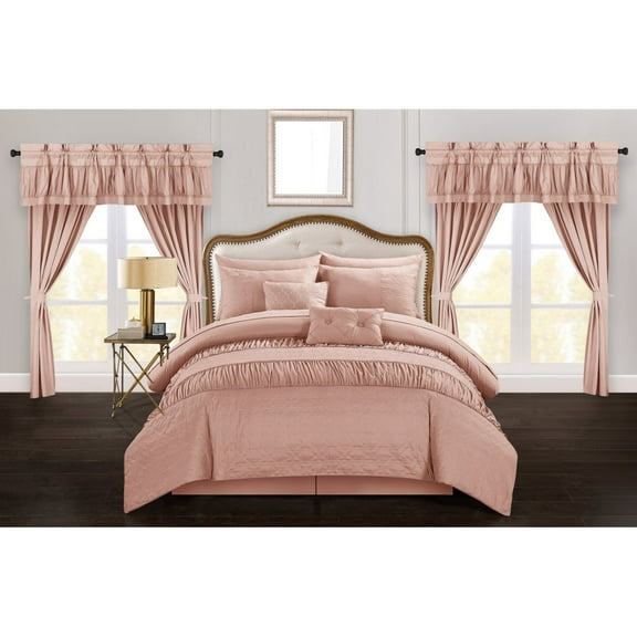 Mykonos 20 Piece Comforter Set Embossed Bedding - Sheets Window Treatments Decorative Pillows Shams Bed Skirt Included